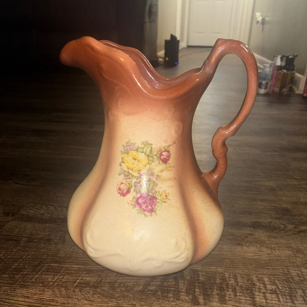 Vintage Floral Ceramic Pitcher